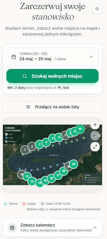 System rezerwacji LakeControl na telefonie wędkarza
