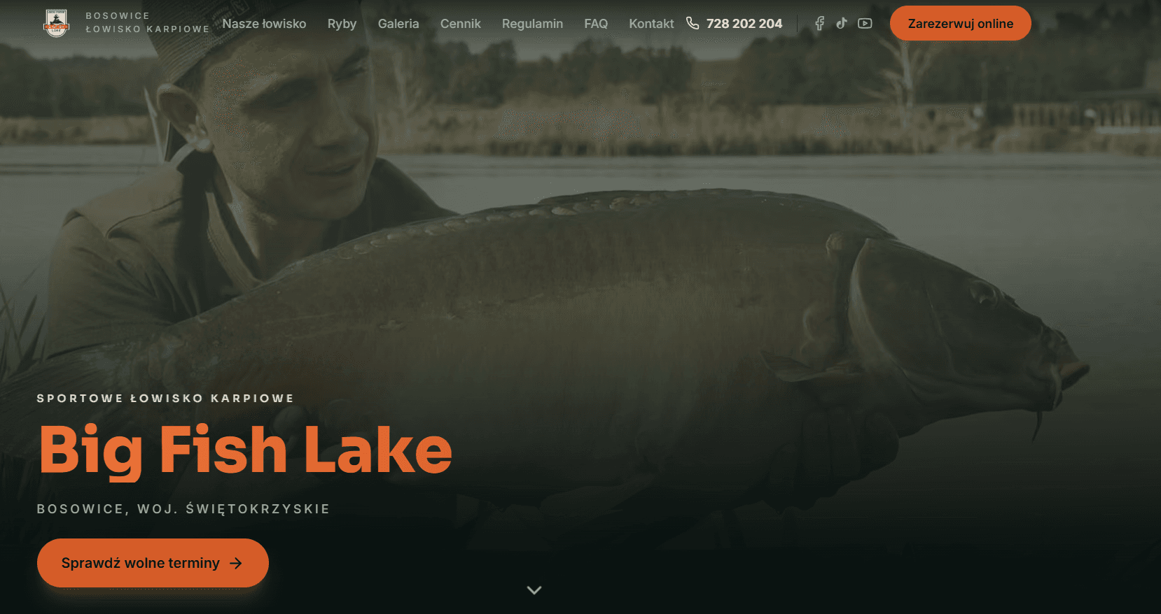 Nowa strona www łowiska Big Fish Lake w Bosowicach z rezerwacją online LakeControl